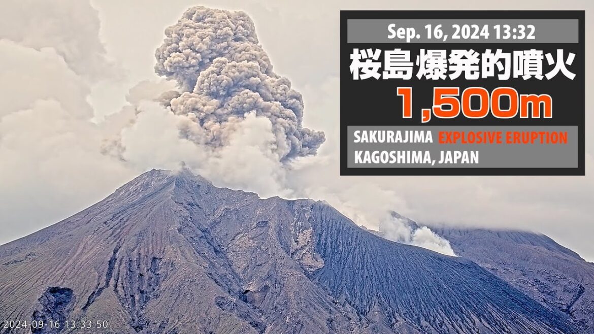 2024年9月16日 13:32 桜島 爆発的噴火 1500ｍ / Sakurajima Explosive Eruption