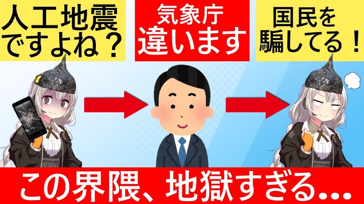 陰謀論者「もしもし、気象庁さん？人工地震ですよね？」→気象庁「違います」→陰謀論者「そうですよね…」