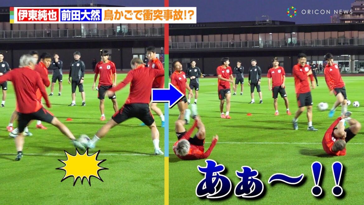 伊東純也&前田大然、鳥かごで衝突事故!? 三笘薫&遠藤航ら主力組は軽めの調整 久保建英らはミニゲームで汗を流す 『FIFAワールドカップ26』アジア最終予選 オーストラリア戦前公式練習 伊東純也&前田大然、鳥かごで衝突事故!? 三笘薫&遠藤航ら主力組は軽めの調整 久保建英らはミニゲームで汗を流す 『FIFAワールドカップ26』アジア最終予選 オーストラリア戦前公式練習