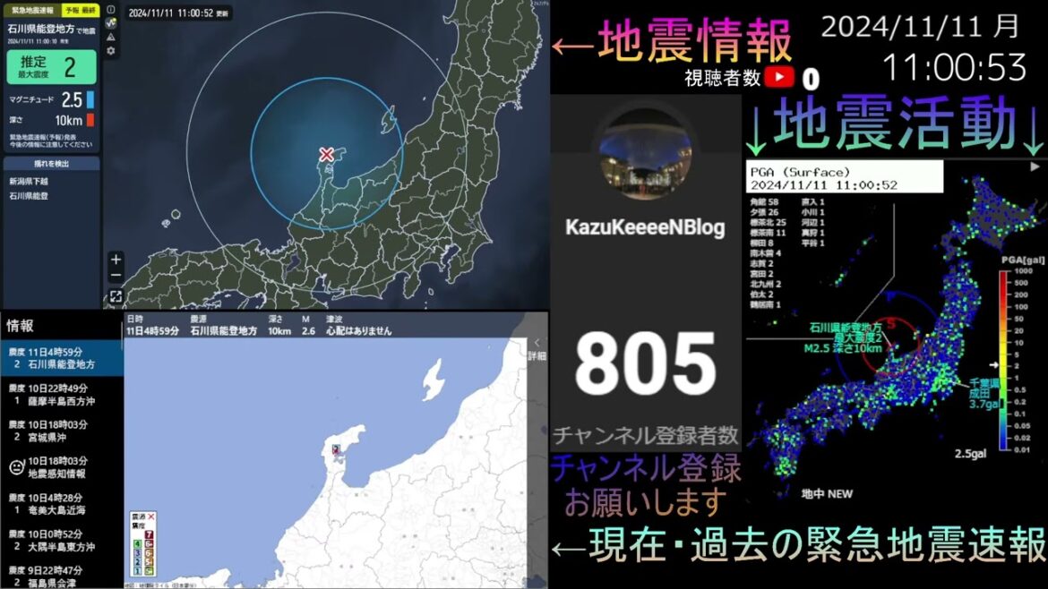 2024年11月11日 月曜日 地震活動ハイライト