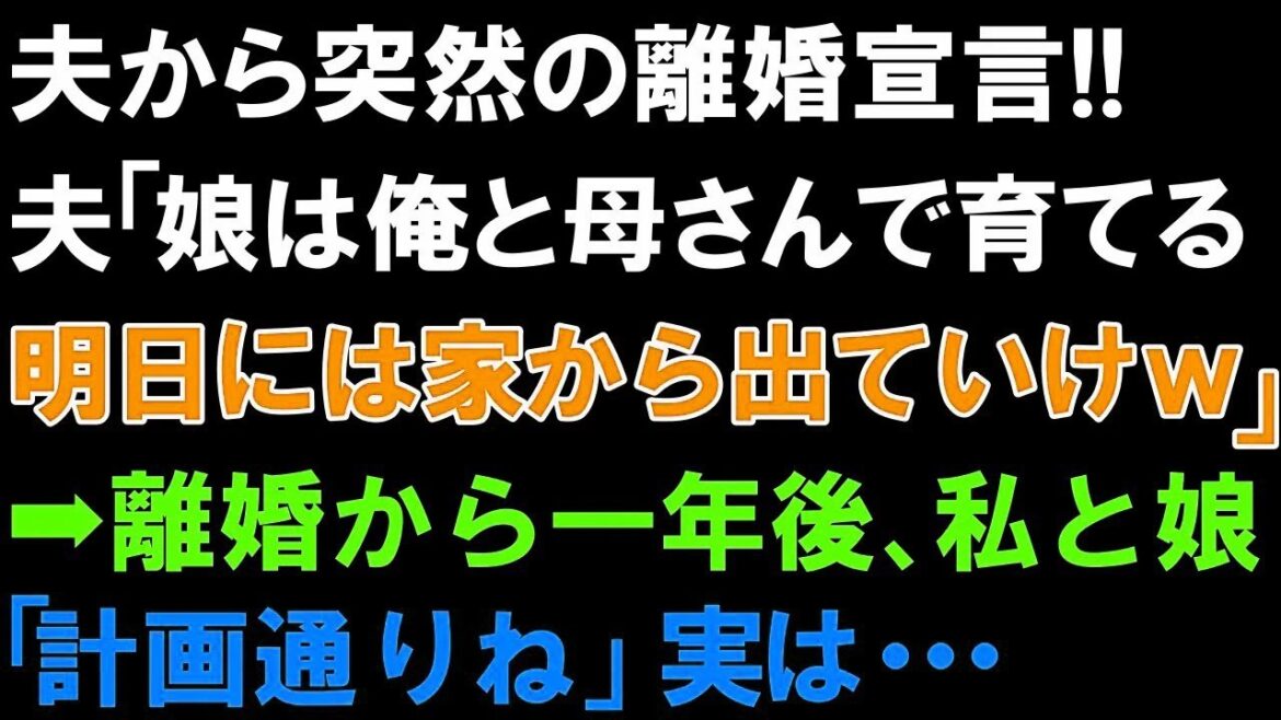 【スカッとする話】夫から突然の離婚宣言!!夫「娘は俺と母さんで育てる。明日には家から出ていけｗ」➡離婚から一年後、私と娘「計画通りね」実は