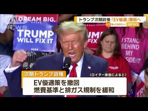 トランプ氏、現政権のEV優遇策撤回し排ガス規制緩和へ マスク氏のテスラに不利?【知っておきたい!】【グッド!モーニング】(2024年11月21日) トランプ氏、現政権のEV優遇策撤回し排ガス規制緩和へ マスク氏のテスラに不利?【知っておきたい!】【グッド!モーニング】(2024年11月21日)
