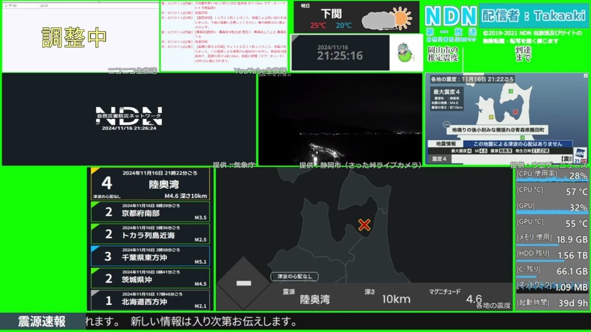 【緊急地震速報（予報）】陸奥湾　最大震度4