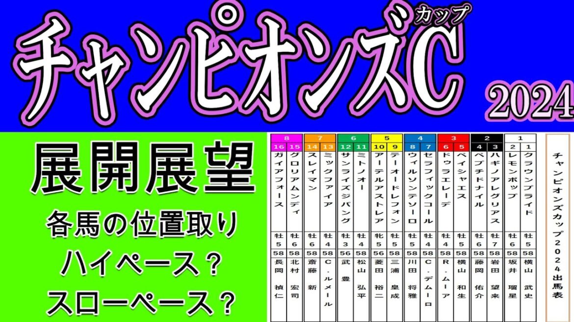 チャンピオンズカップ2024展開展望！人気のレモンポップは良くも悪くも注目が集まり各馬が目標に仕掛けてくる！展開的に前が有利か後ろが有利か？ラップタイムを考察する！