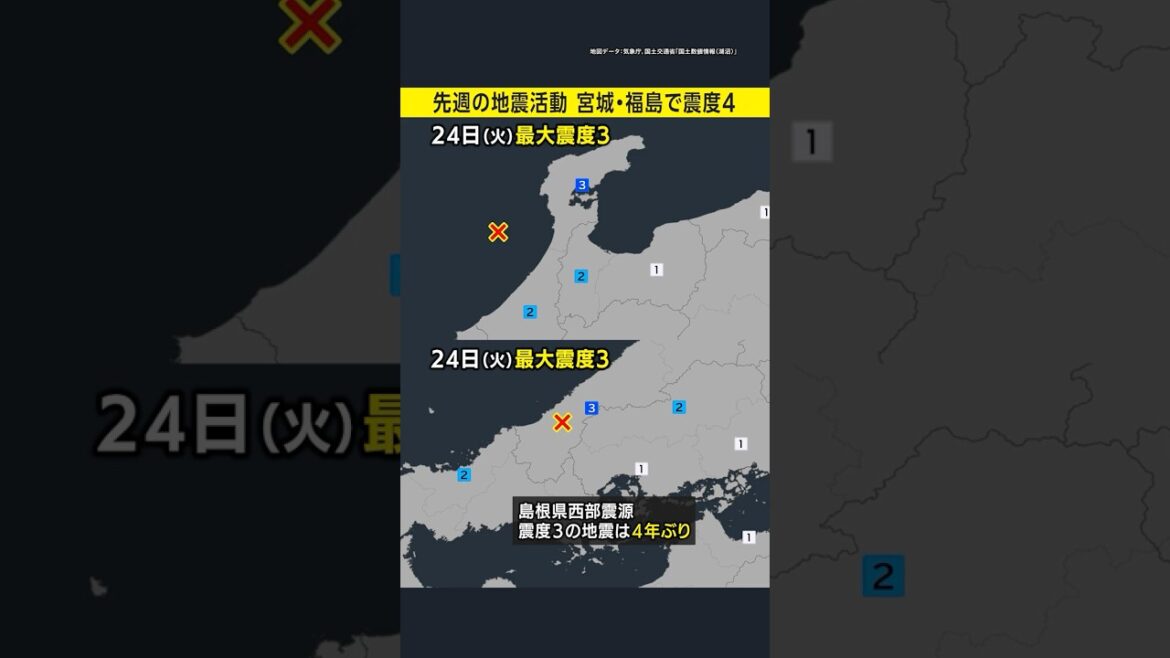 #先週の地震活動 福島県沖震源 最大震度4は半年ぶり／千島列島でM6.8／#みん防