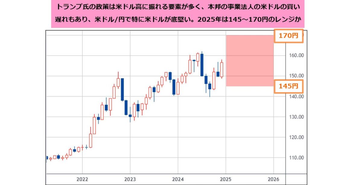 【2025年のFX予想】米ドル/円は145～170円のレンジか。トランプ氏の政策は米ドル高要素が多く、本邦企業の米ドル買い遅れもあり、他の通貨ペアより米ドルが底堅い｜西原宏一・叶内文子の「FX＆株 今週の作戦会議」 - ザイFX！
