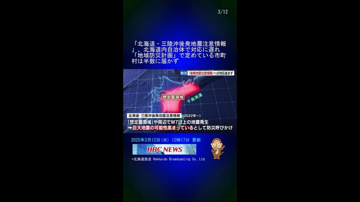 「北海道・三陸沖後発地震注意情報」、北海道内自治体で対応に遅れ　「地域防災計画」で定めている市町村は半数に届かず #Shorts