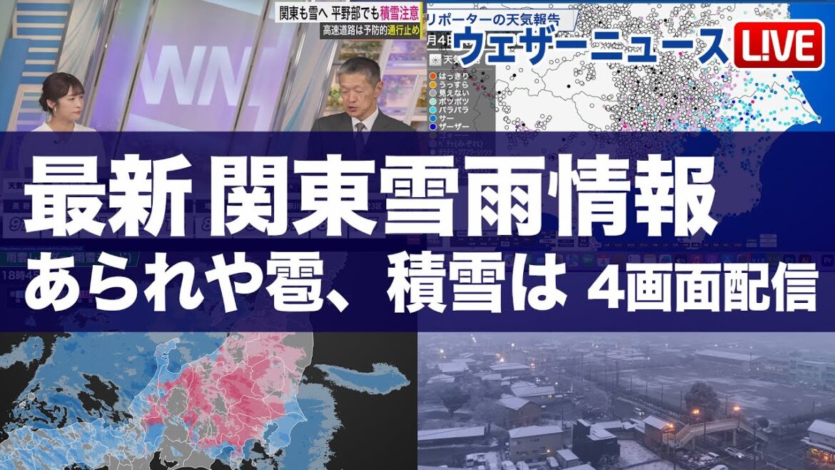 【ライブ】関東雪情報 4画面配信 最新の雪雨の状況 ライブカメラ・雨雲レーダー／天気ニュース 2025年3月19日(水)　ウェザーニュース