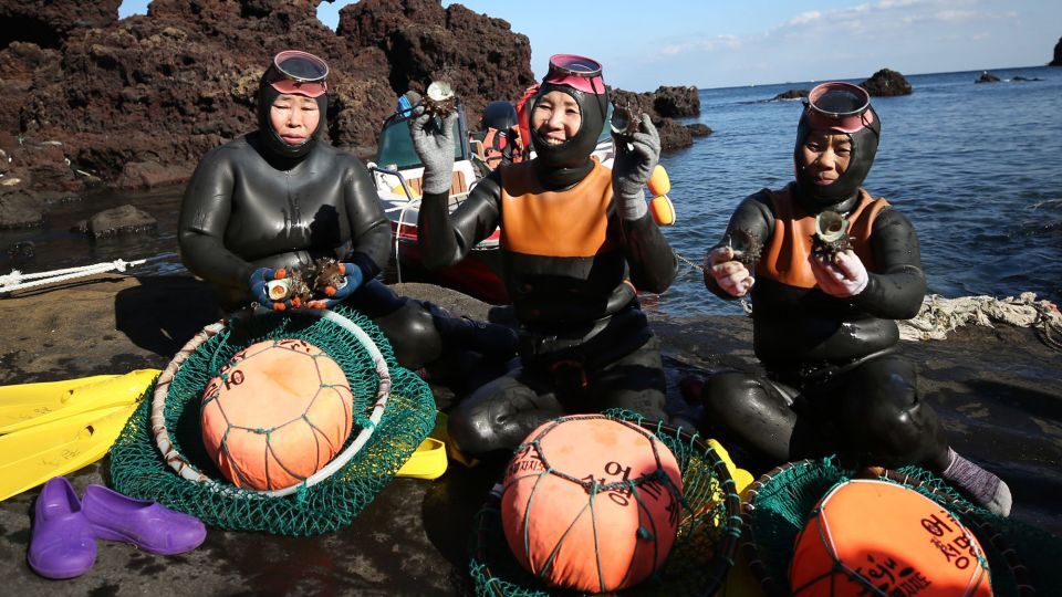 済州島の海女の平均年齢は７０歳前後。訓練を積んで海女になりたいと考える若い女性は少ない/Xinhua/Shutterstock