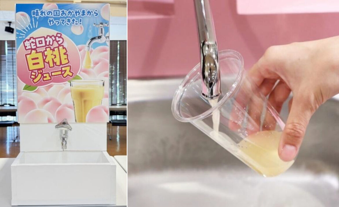 新橋アンテナショップに「蛇口から岡山県産白桃ジュース」登場。丸ごと1個使った贅沢パフェも - トラベル Watch