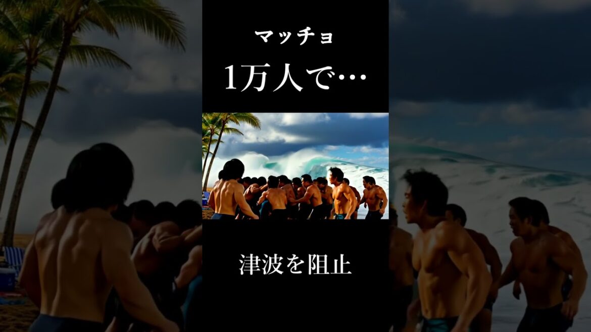 AIが考えた『１万人のマッチョが津波の阻止！』をしたらヤバかった・・・ #shorts