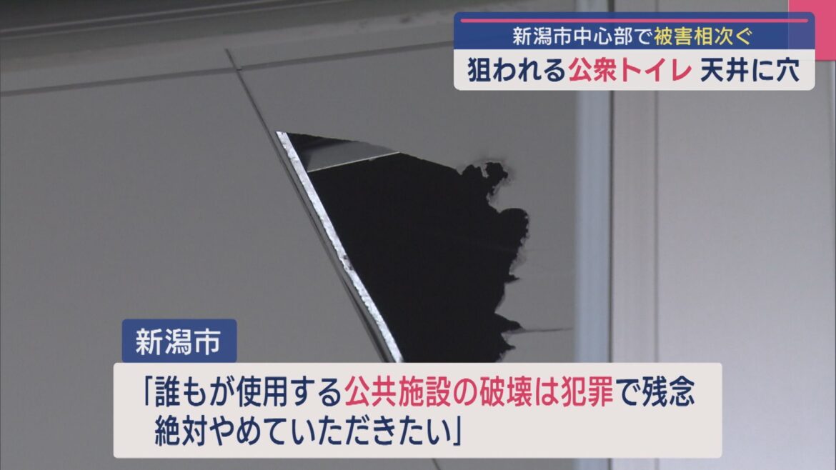 狙われる公衆トイレ 今度は天井に穴…新潟市中心部で被害相次ぐ【新潟】（UX新潟テレビ21） - Yahoo!ニュース