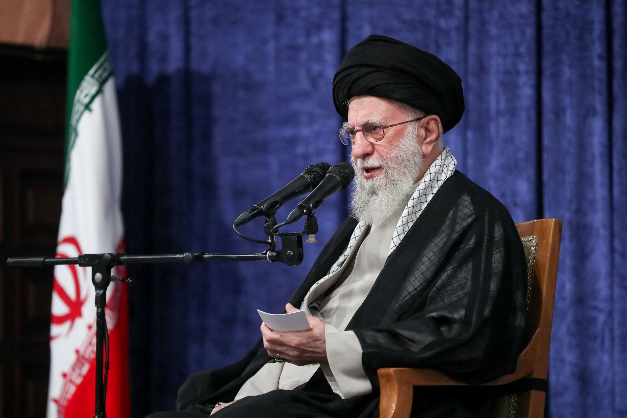 Iran's Supreme Leader Ayatollah Ali Khamenei speaks during a meeting in Tehran