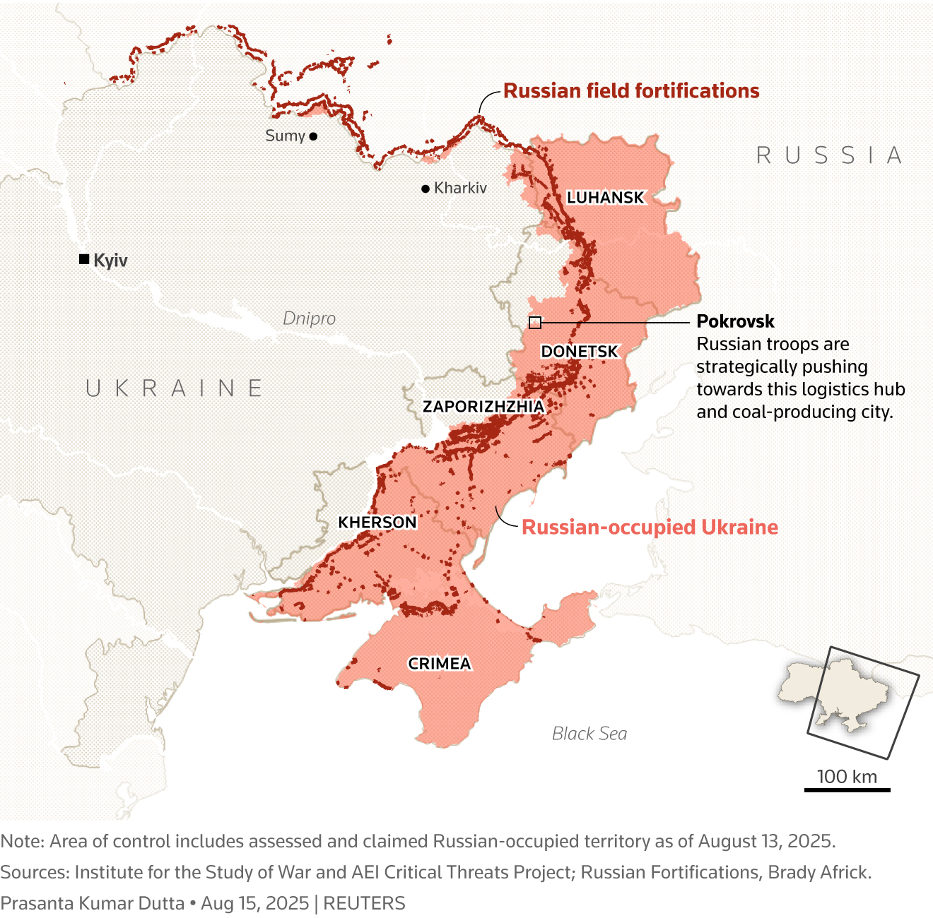 Graphic: Map of Ukraine shows the eastern oblasts and the areas under Russian control