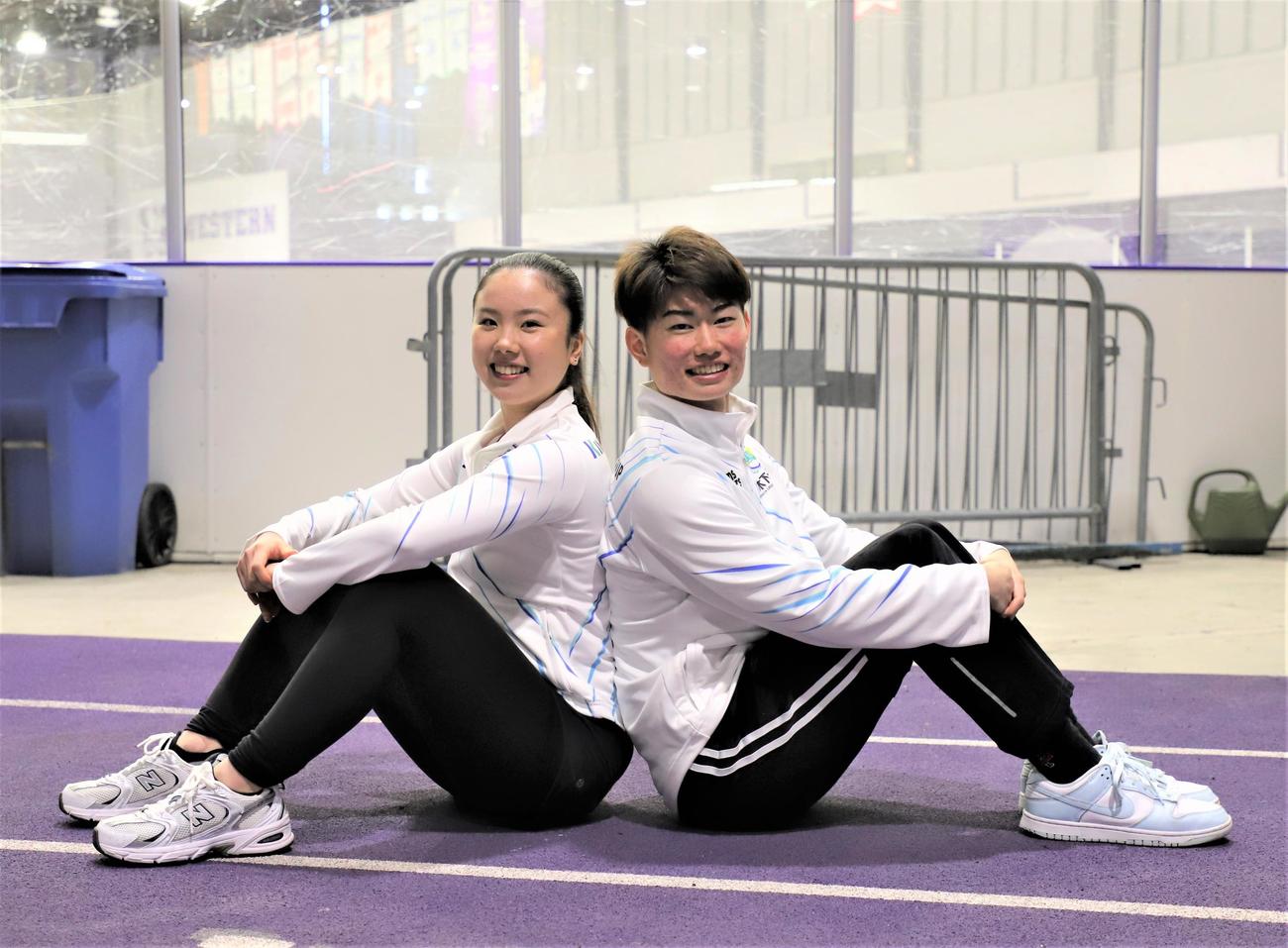 2025年7月に練習拠点のカナダ・ロンドンで取材に応じた吉田唄菜、森田真沙也組（撮影・藤塚大輔）