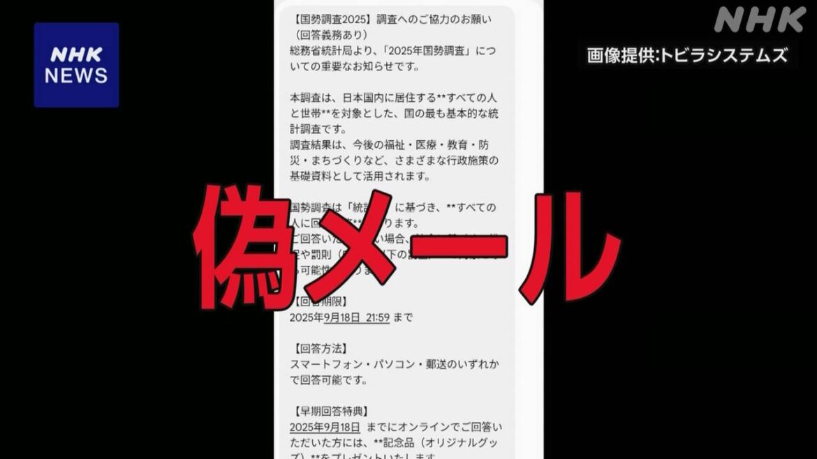 「国勢調査」装う偽メール急増 個人情報入力に注意呼びかけ - nhk.or.jp