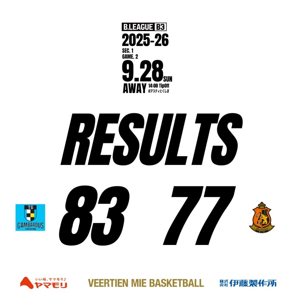 2025-26シーズン 第1節 AWAY GAME2 vs 徳島ガンバロウズ 試合結果