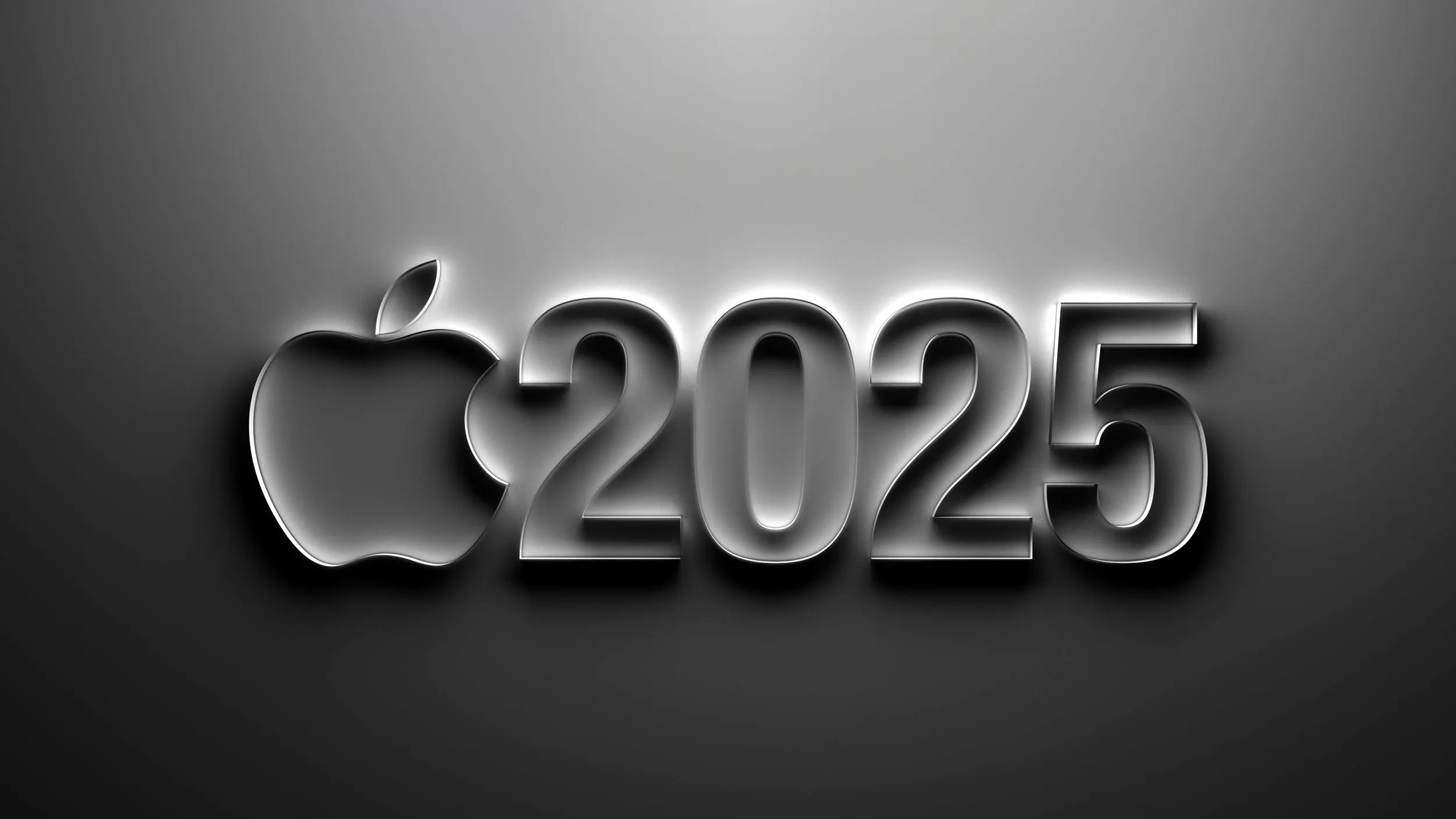 Phone Islamより：Appleのロゴは、グラデーショングレーの背景に金属的な模様が刻まれた2025という数字の横に表示され、iPhone 17に期待されるAppleの革新的なデザイン言語を暗示しています。