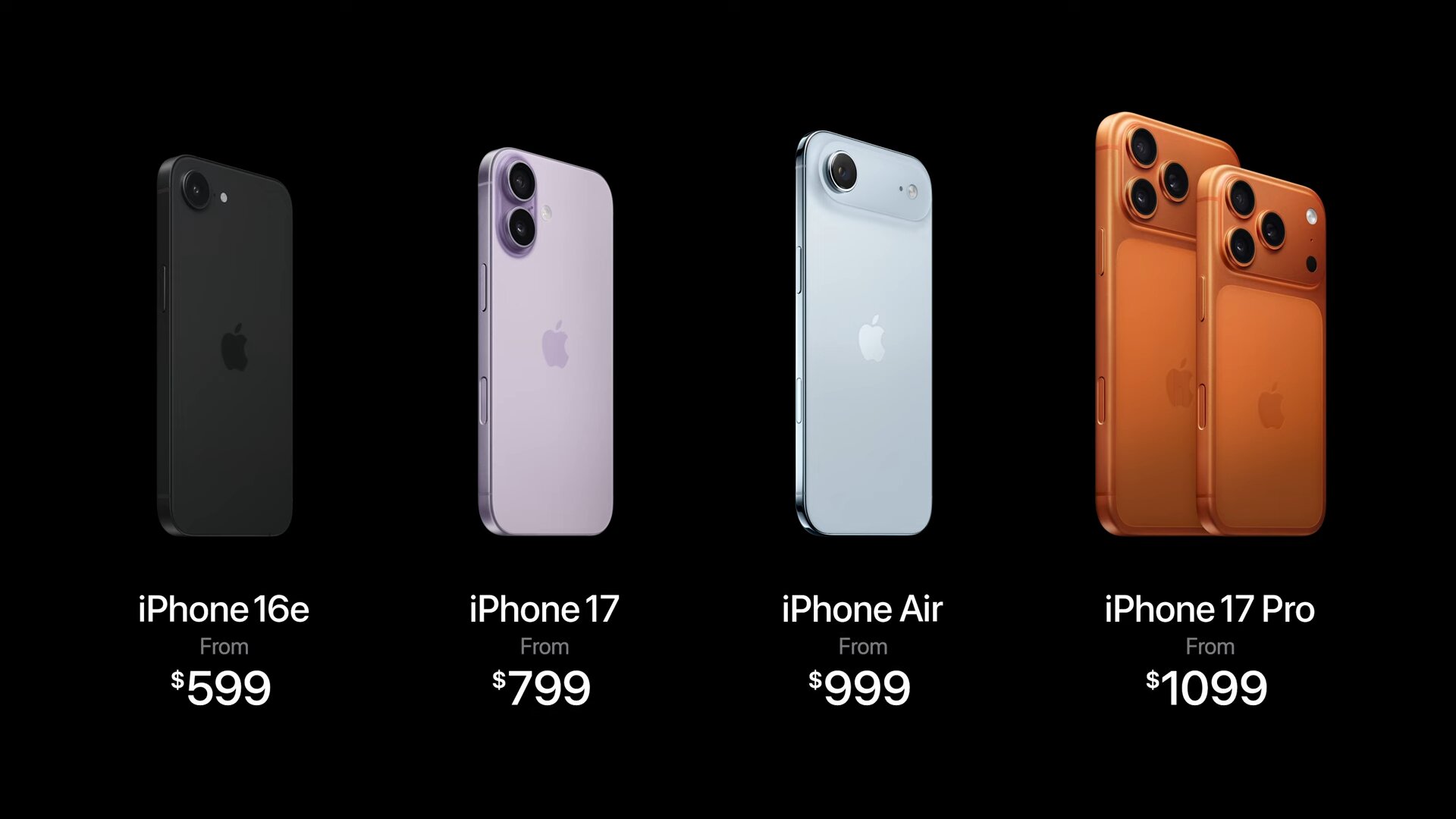 999ドルの価格帯はiPhone Airが受け継ぐ形になった（アップルの発表イベント動画より）