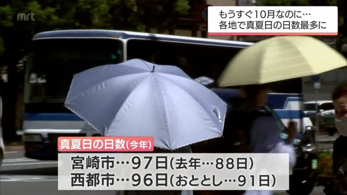 もうすぐ10月なのに･･･西都市と宮崎市で32.2℃など 宮崎県内各地で「真夏日」 今後も「真夏日」を観測する見込み | MRTニュース ｜ ＭＲＴ宮崎放送 - TBS NEWS DIG