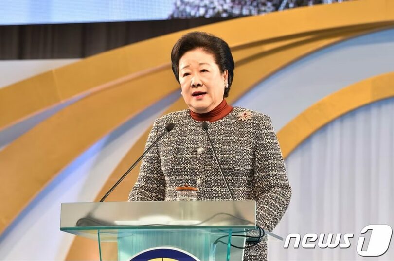 世界平和統一家庭連合（旧統一教会）のハン・ハクチャ（韓鶴子）総裁＝2017年11月21日、教団提供(c)news1