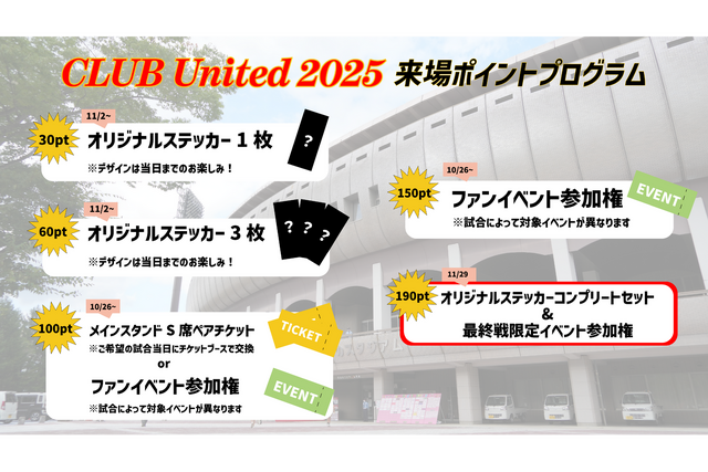 CLUB United 2025 来場ポイントプログラムのお知らせ – 福島ユナイテッドFC 公式サイト|FUKUSHIMA UNITED FC OFFICIAL WEBSITE CLUB United 2025 来場ポイントプログラムのお知らせ - 福島ユナイテッドFC 公式サイト|FUKUSHIMA UNITED FC OFFICIAL WEBSITE