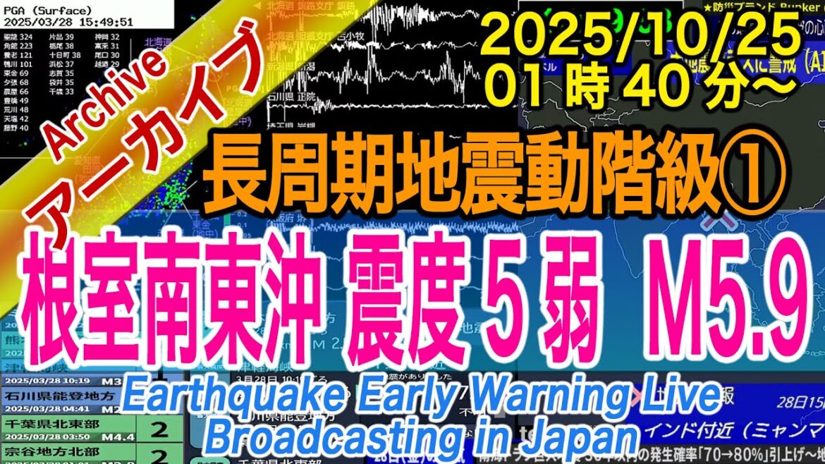 【震度5弱】根室半島南東沖　最大震度５弱 M5.8　長周期地震動階級【１】2025/10/25（01：40）～千島海溝巨大地震に注意！