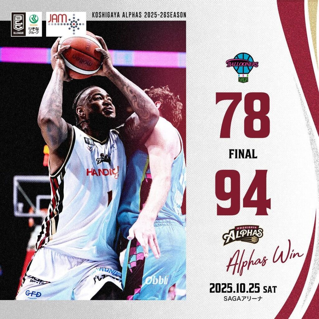 【試合レポート】りそなグループ B.LEAGUE 2025-26 SEASON 第5節 GAME1 2025年10月25日(土) vs.佐賀バルーナーズ〔AWAY GAME〕 【試合レポート】りそなグループ B.LEAGUE 2025-26 SEASON 第5節 GAME1 2025年10月25日(土) vs.佐賀バルーナーズ〔AWAY GAME〕
