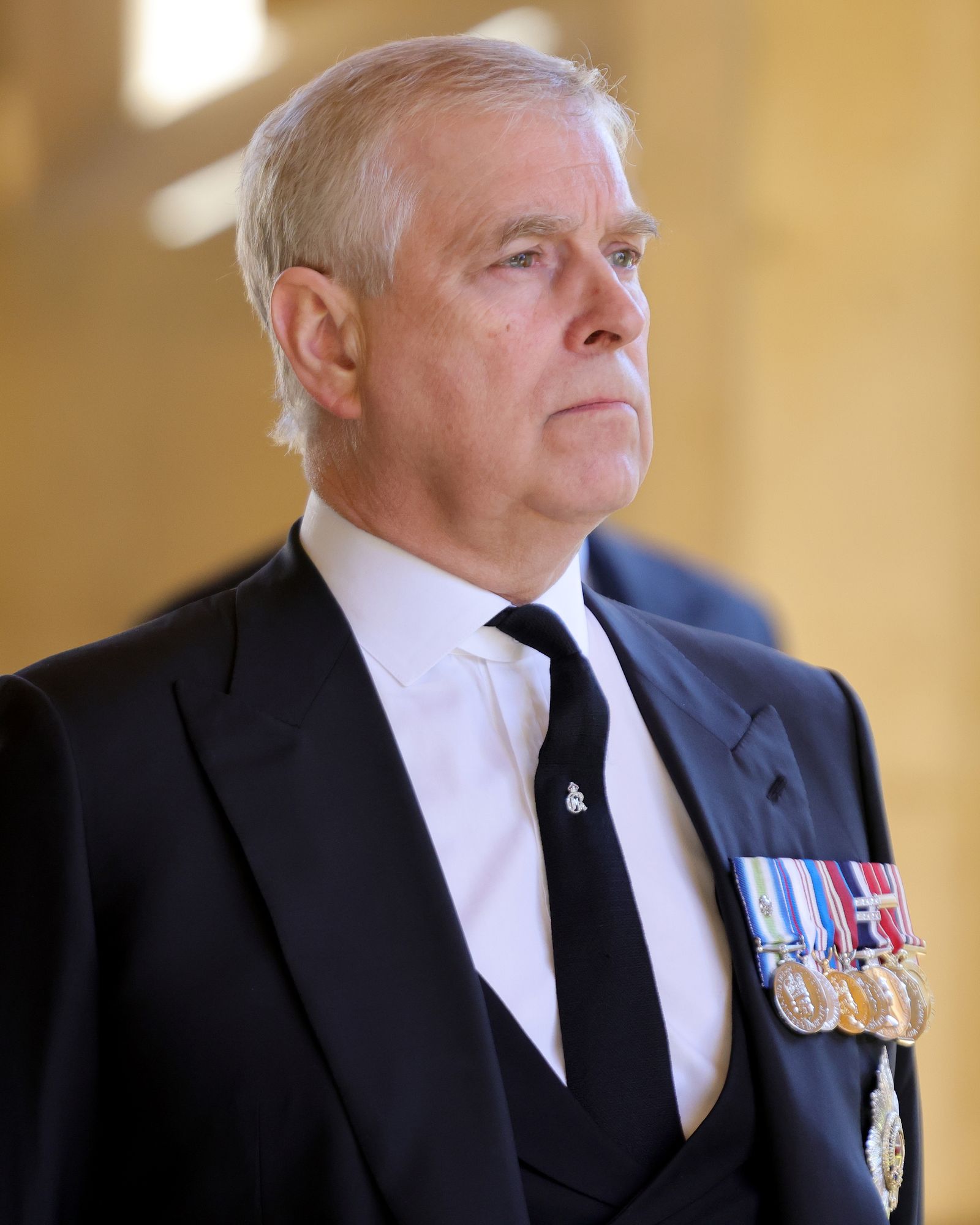 アンドルー王子Prince Andrew Duke of York during the funeral of Prince Philip Duke of Edinburgh at Windsor Castle on April 17...
