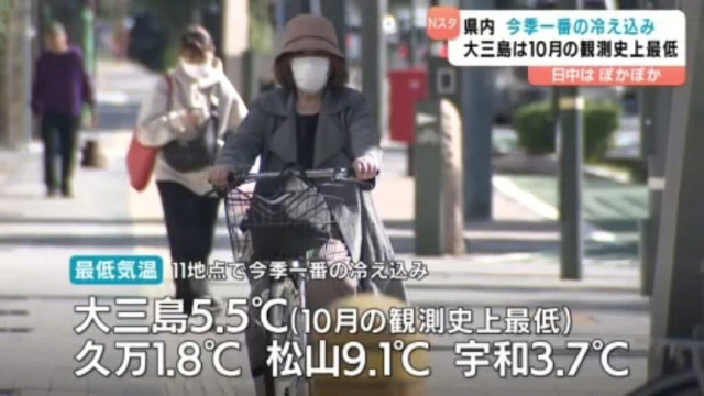 強い寒気の影響で29日愛媛は今季一番の冷え込み 大三島で5.5度など11地点で最低気温更新 温かグルメ人気も急上昇