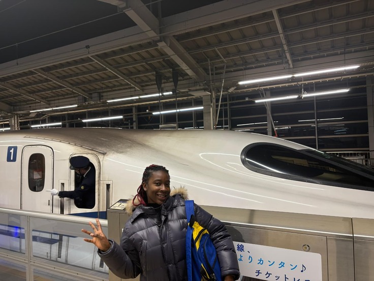 Aurelie taking the shinkansen