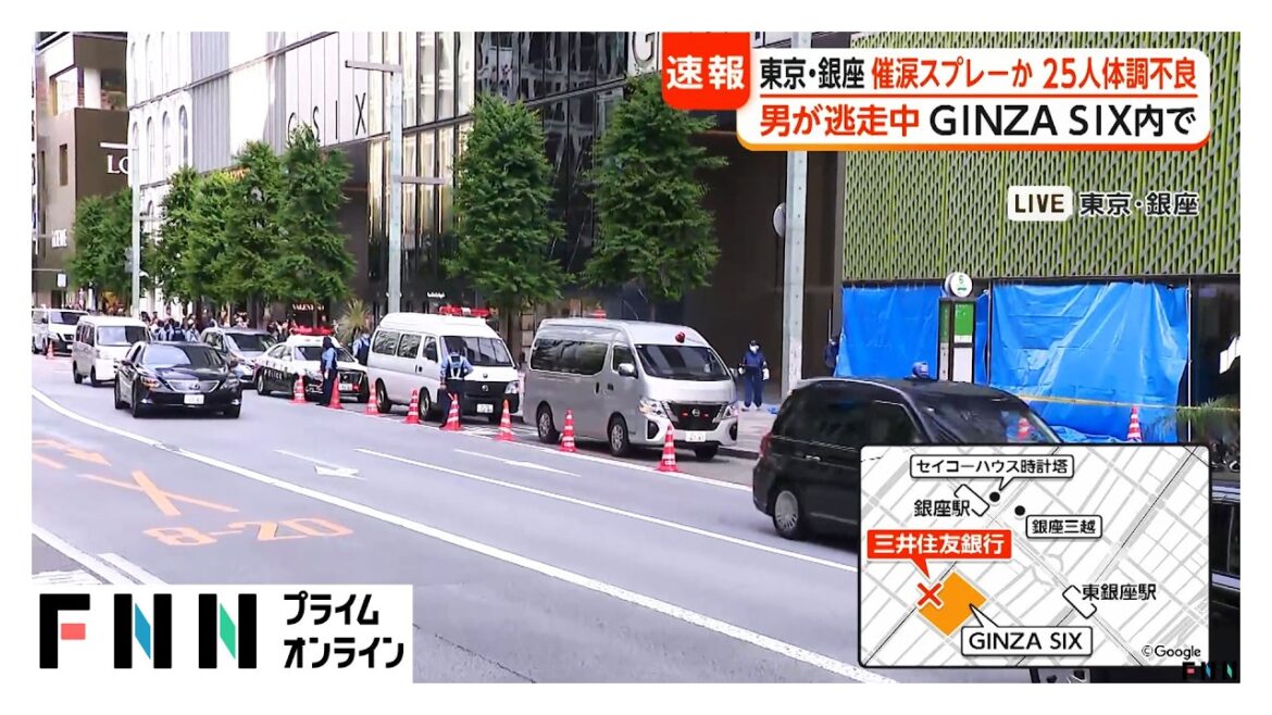 三井住友銀行銀座支店で催涙スプレーまかれたか、男が逃走 ガスマスク着用の救急隊員の姿も 25人が体調不良訴え(2026年05月25日) 三井住友銀行銀座支店で催涙スプレーまかれたか、男が逃走 ガスマスク着用の救急隊員の姿も 25人が体調不良訴え(2026年05月25日)