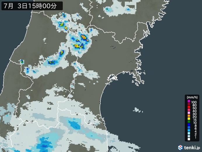 宮城県の過去の雨雲レーダー(2026年07月03日) – 日本気象協会 tenki.jp 宮城県の雨雲レーダー(2026年07月03日)
