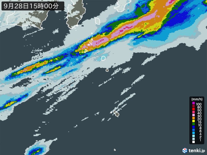伊豆諸島(東京都)の過去の雨雲レーダー(2026年09月28日) – 日本気象協会 tenki.jp 伊豆諸島(東京都)の雨雲レーダー(2026年09月28日)