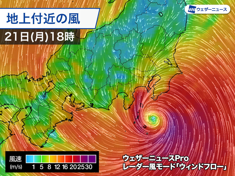 台風25号の接近で関東は風が強まる 沿岸部を中心に雨だけでなく暴風にも警戒を – ウェザーニュース ウェザーニュース