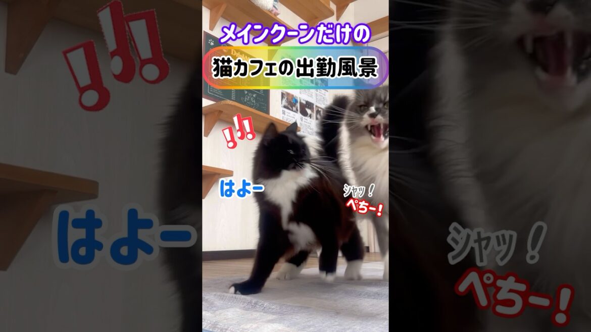 メインクーンだけの【猫カフェの出勤風景】#cat #cooncat #もふ