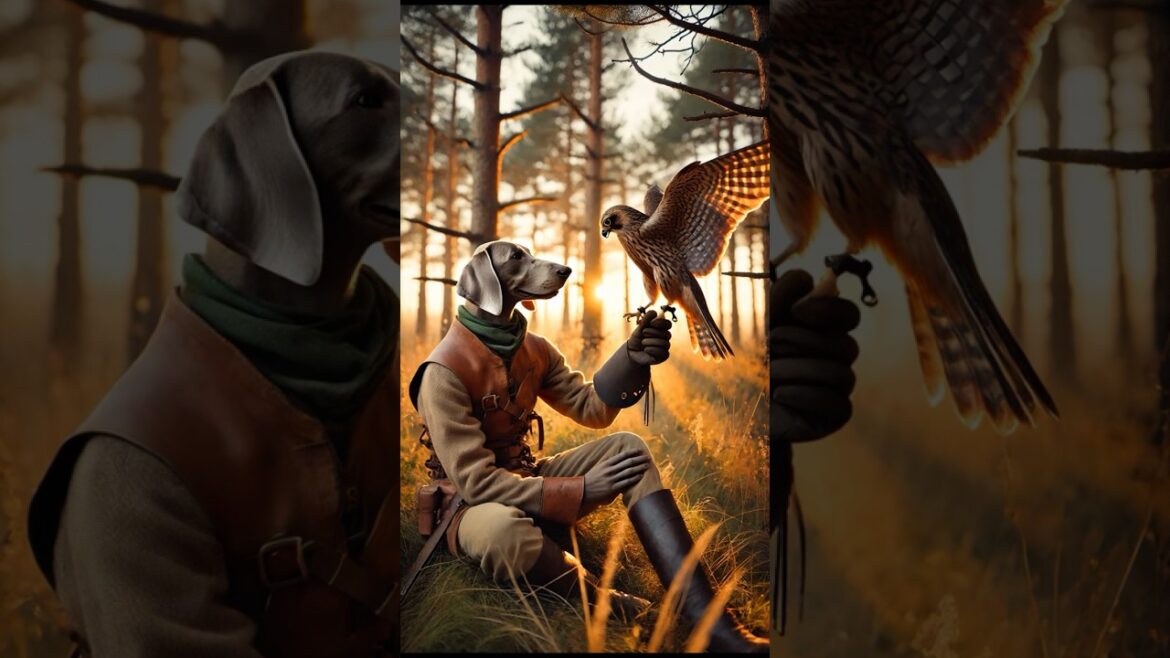 ワイマラナー　鷹匠になる　A Weimaraner becomes a falconer.