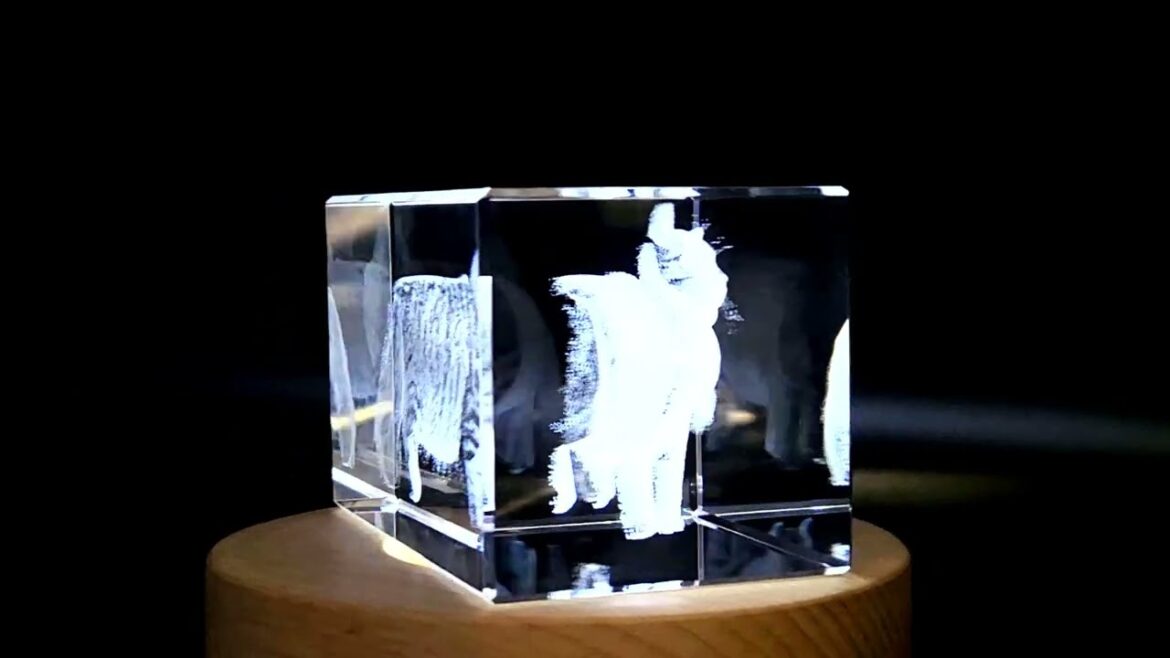 Unique 3D Engraved Crystal Statue Siberian Cat - FSCAT16
