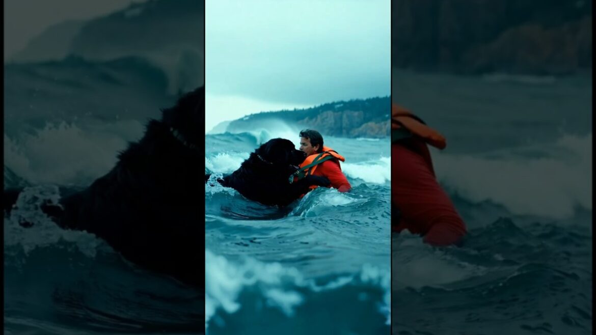 Newfoundland Dog Rescues Fisherman from Drowning | Heroic Animal Tales #animals #love #shorts #dog