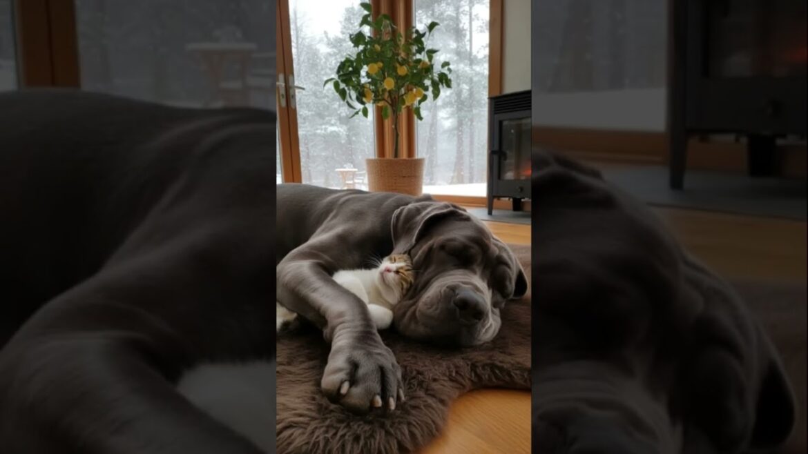 Cozy Winter Vibes ❄️ Neapolitan Mastiff & Cat Cuddles by the Fireplace! #DreamScreenAi