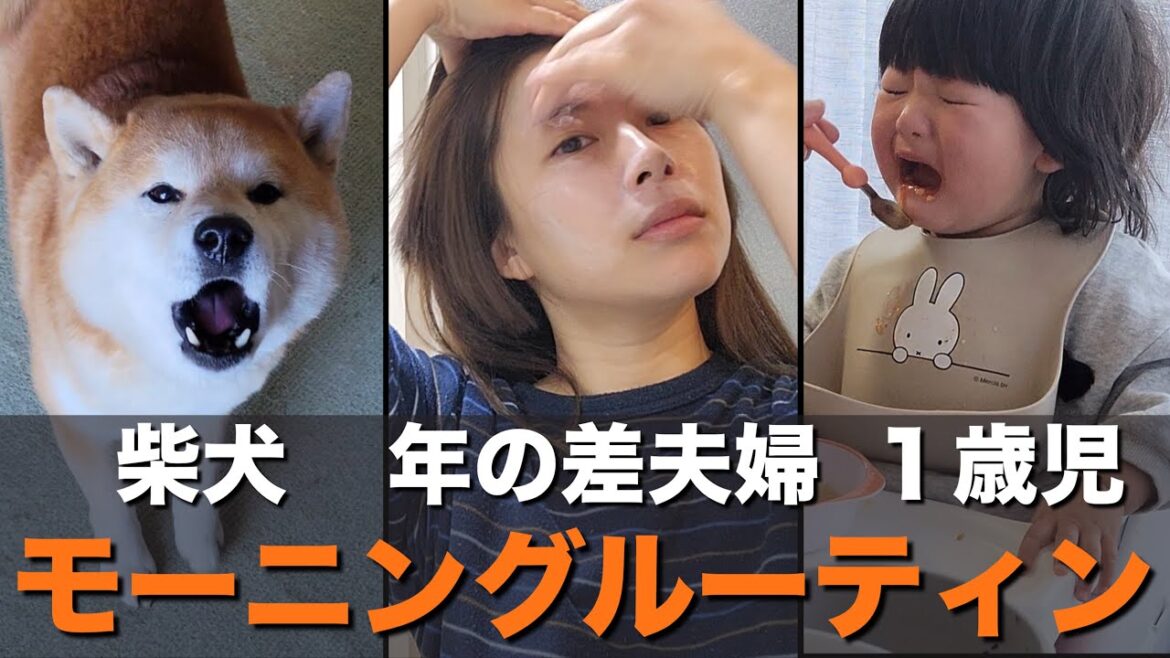 柴犬兄妹、年の差夫婦、１歳児の家族モーニングルーティンが笑える