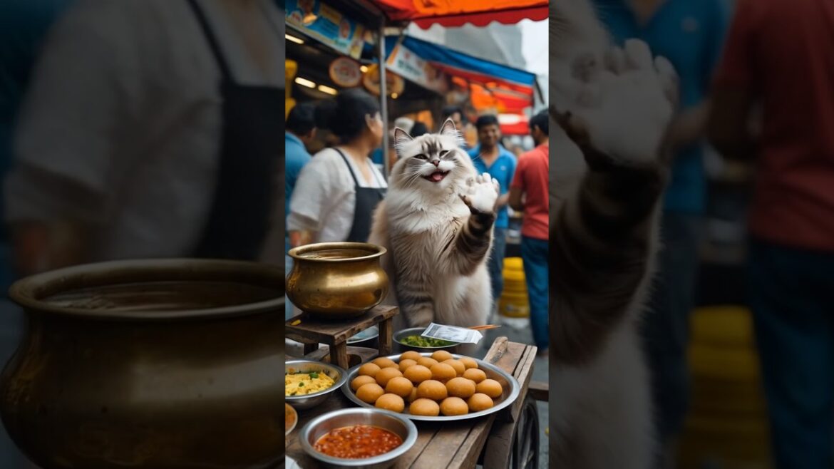 Fluffy Cat Sells Crispy Paani Puri at a Street Food Stall! | AI Magic Box