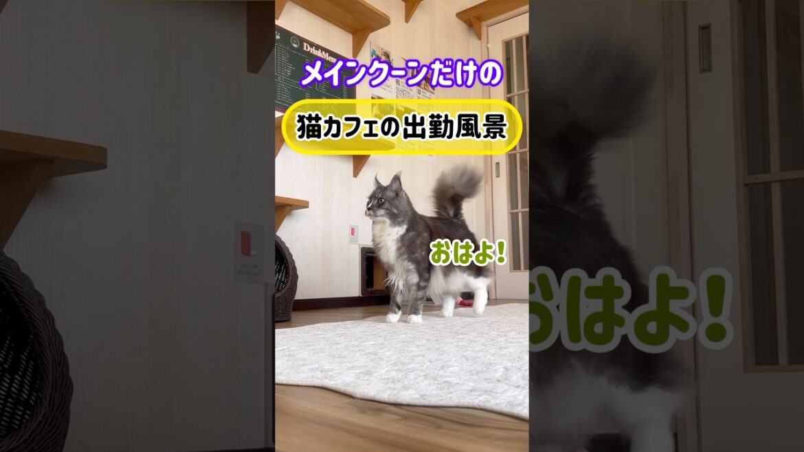 メインクーンだけの【猫カフェの出勤風景】#cat #cooncat #mainecoon #もふ