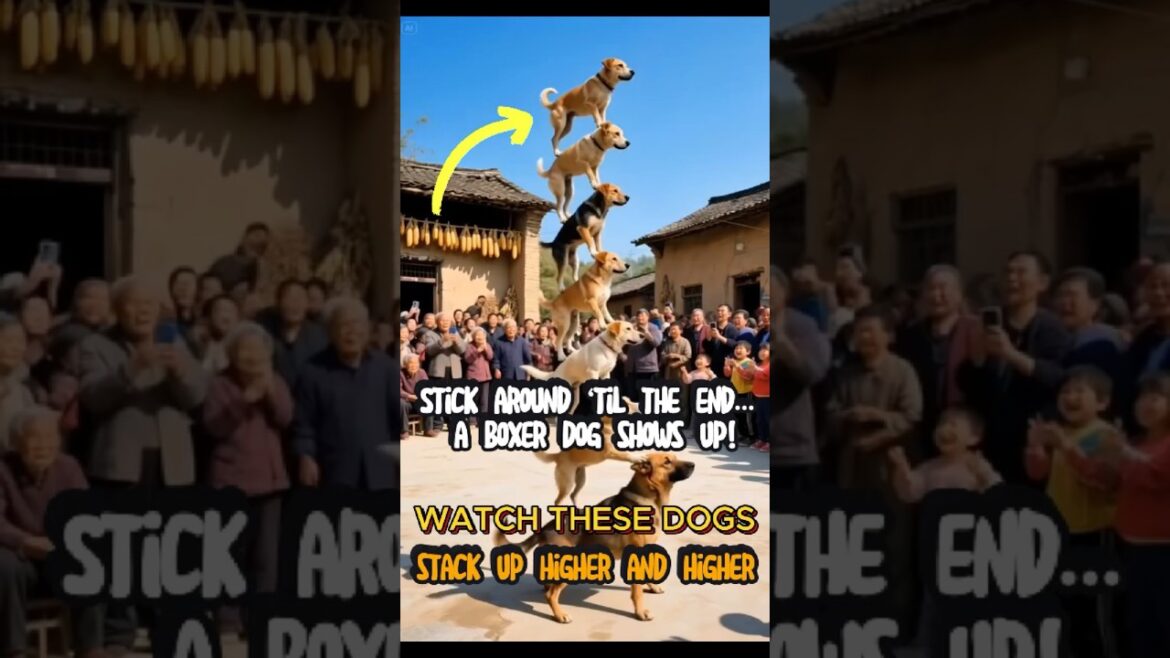 Dog Stack Challenge. Watch this! These Dogs Just Kept Climbing… Wait for the Boxer Dog on Top! Dog Stack Challenge. Watch this! These Dogs Just Kept Climbing… Wait for the Boxer Dog on Top!