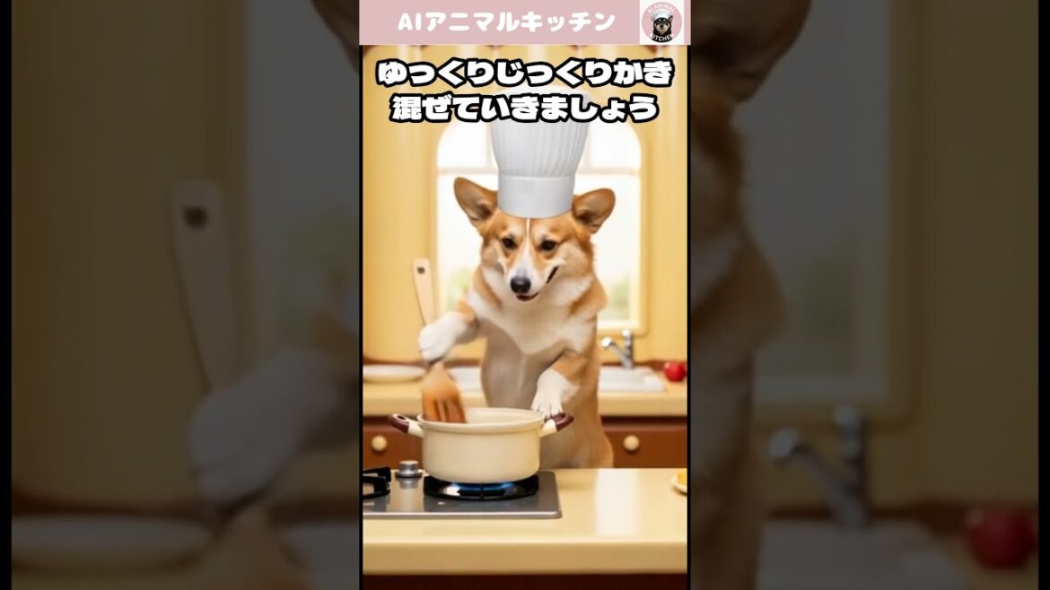 かわいいコーギーがプリンを作っちゃうよ！ #癒し動画 #aiアニマルキッチン #コーギー