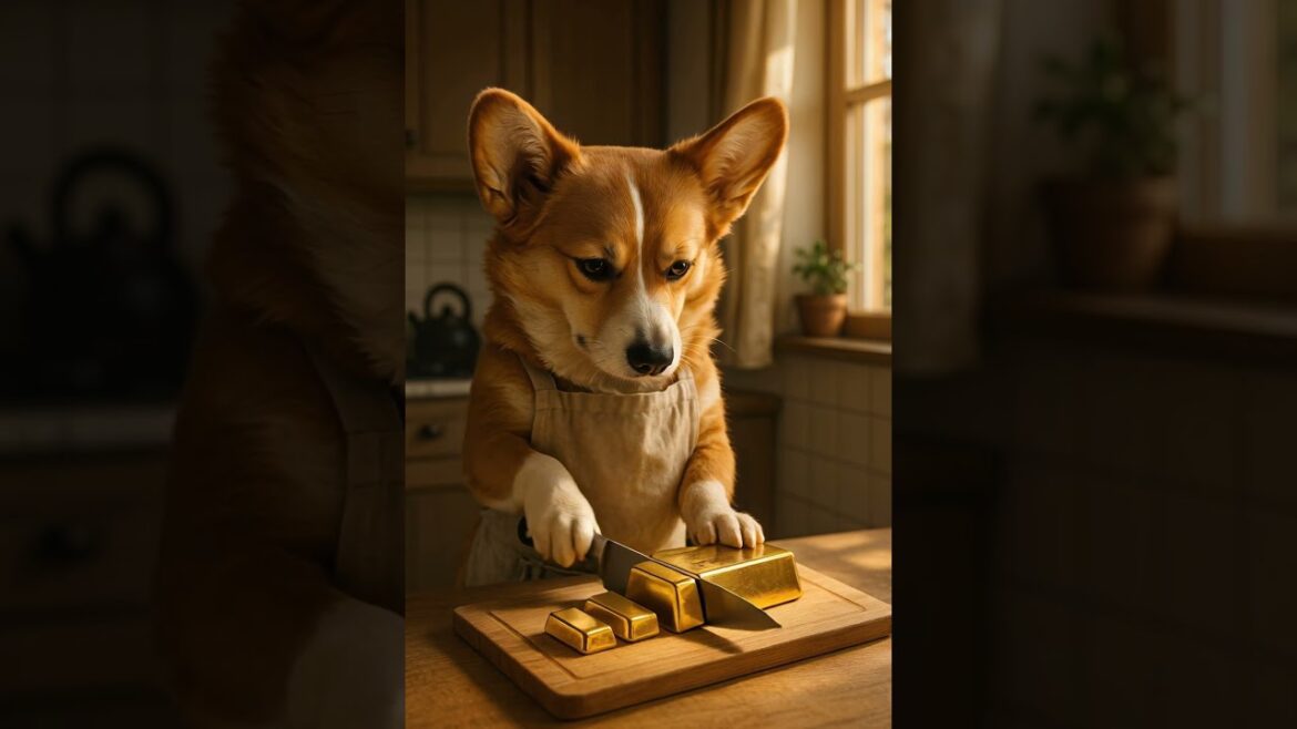 Corgi Slicing Gold Bars Like Butter 🔪🐶💸 コーギー、金の延べ棒をカット中！？✨ #youtubeshorts #dog