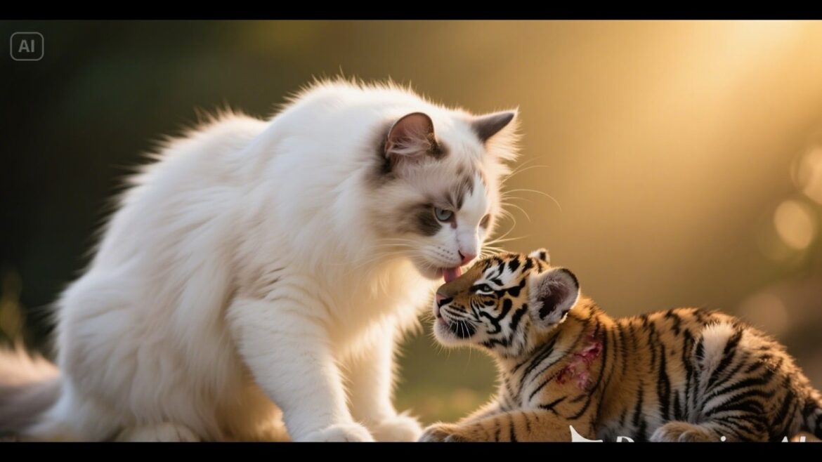 Ragdoll Cat Adopts & Cares for Injured Tiger Cub with Love #cutecat #catvideo #catlovers #cutecats