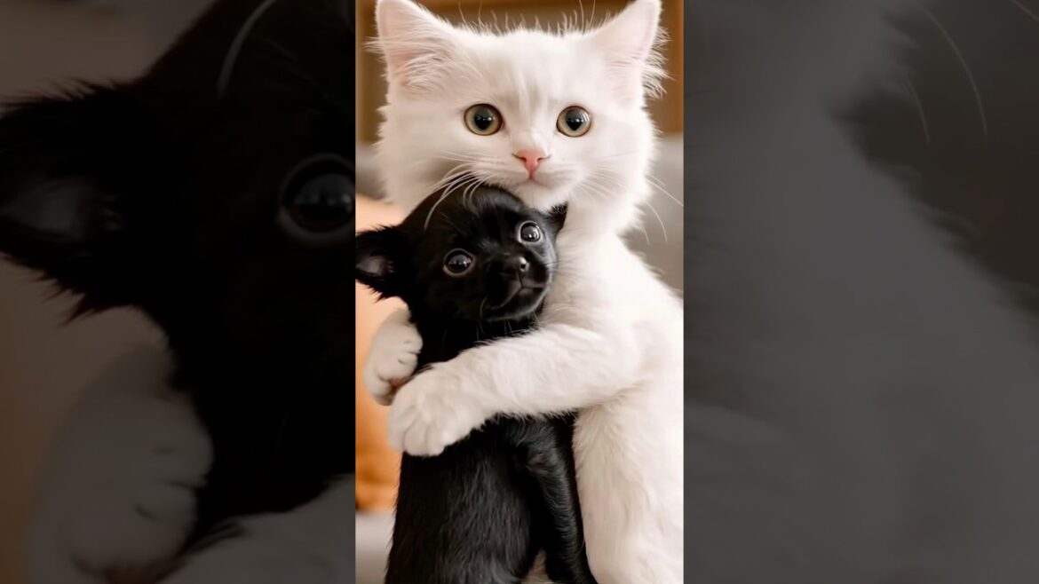 Puppy Melts Into Maine Coon Cat’s Gentle Hug