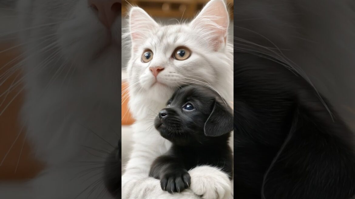 Maine Coon Cat And Puppy Share Cozy Cuddles Maine Coon Cat And Puppy Share Cozy Cuddles