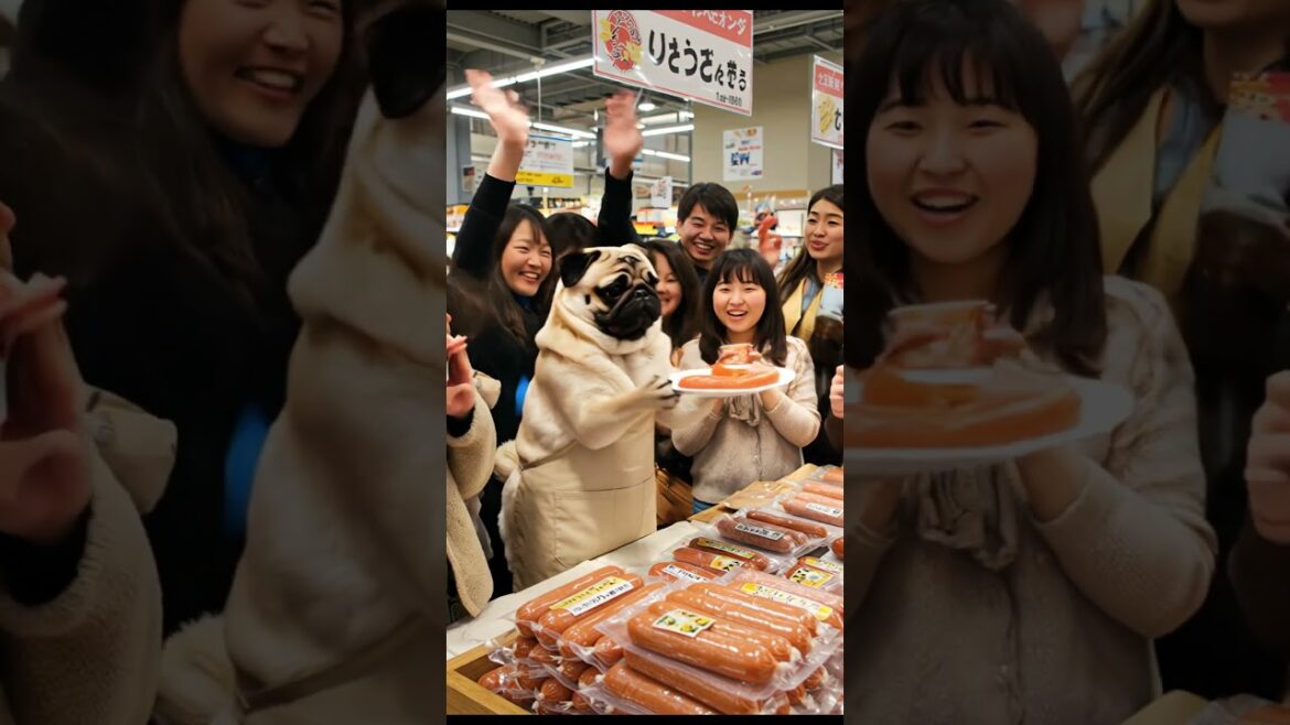 パグ太スーパーで働く　ウィンナーげっと🍖　 #pug #癒し動画 #動物